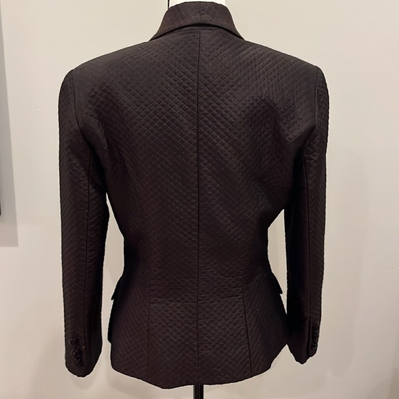 Pamela Dennis Quilted Silk Blazer Chocolate Brown Beaded Buttons Size 6 USA - Picture 5 of 14